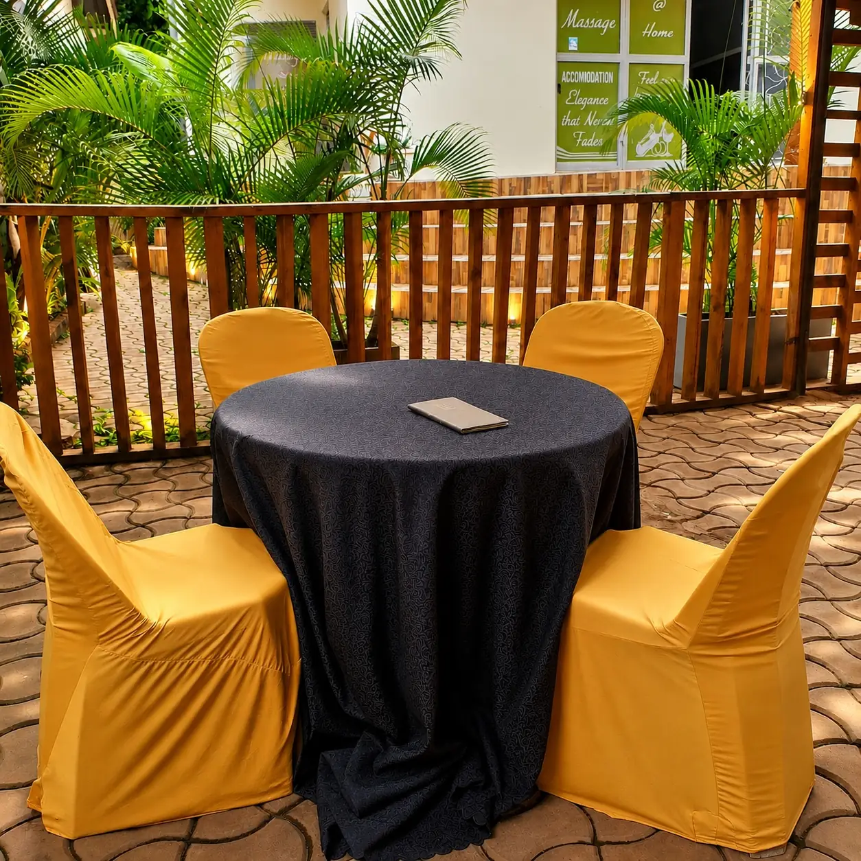 Garden seating area at NOAZ Hotel Kampala